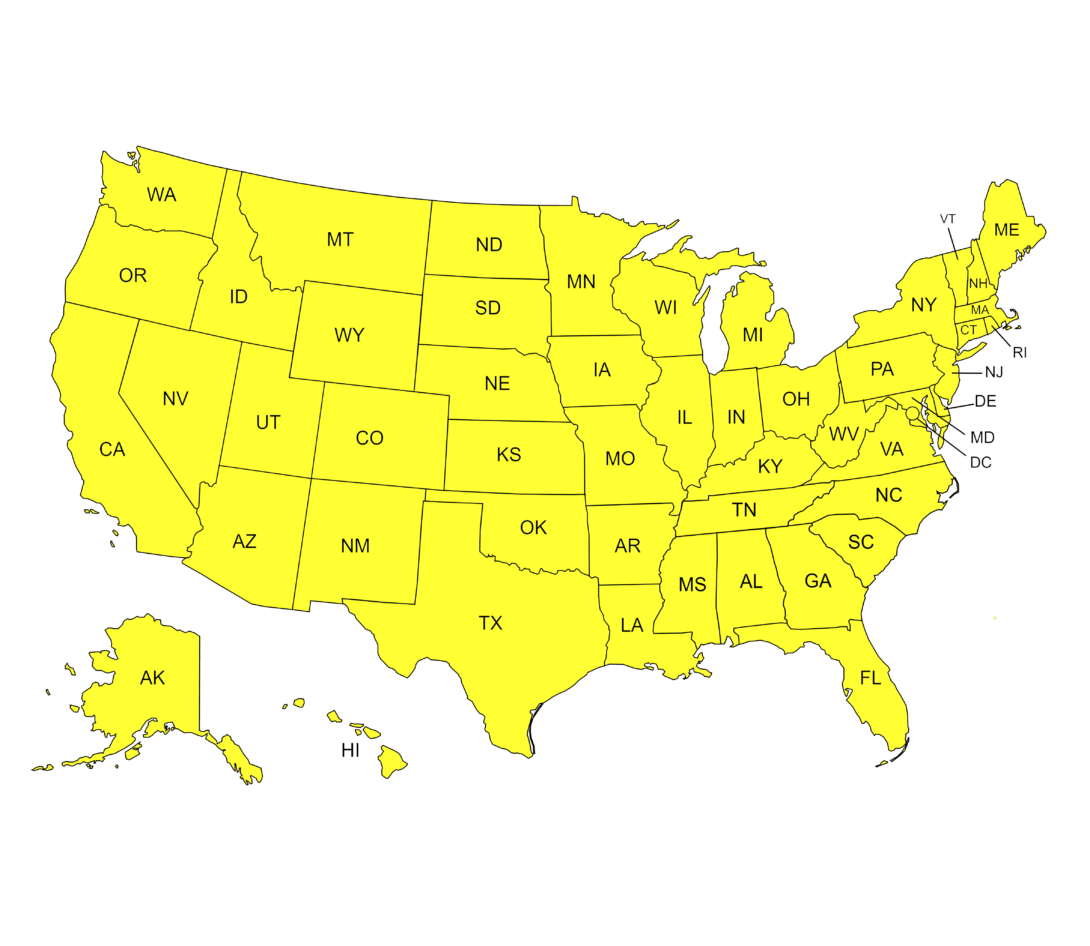 map of the United States with all states highlighted
